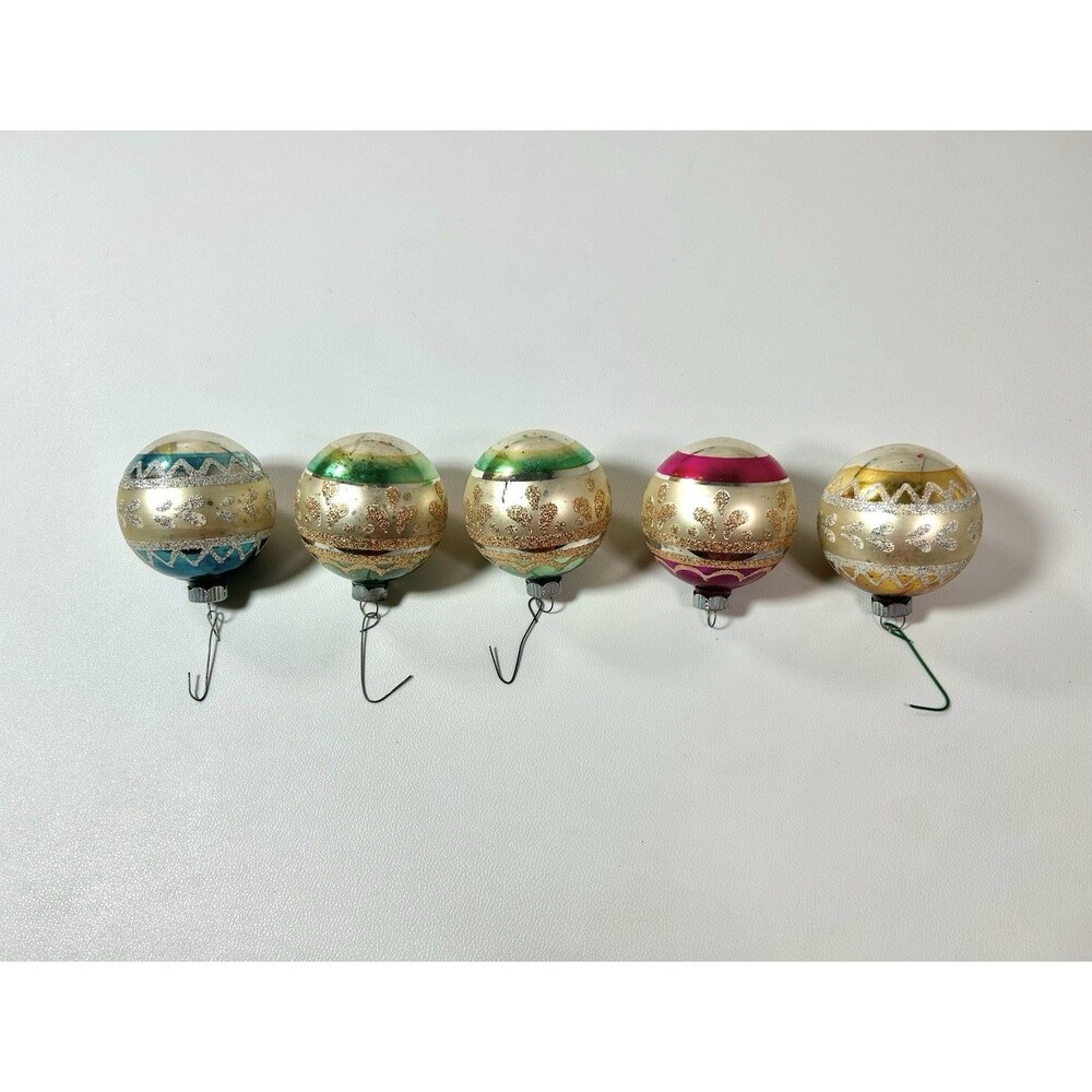 Antique Shiny Brite Mercury Glass Christmas Ornaments Glitter Lot of 5 1950s